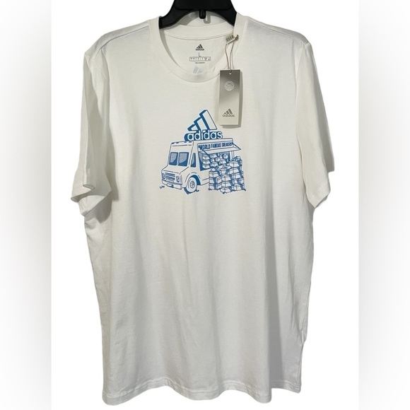 Adidas Mens NWT White Basic Tee Food Truck design logo size Large - Picture 1 of 5